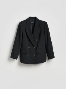 Dwurzędowa marynarka - czarny. Czarne marynarki i żakiety Reserved, l, bez wzorów, z tkaniny. Za 229,99 zł.