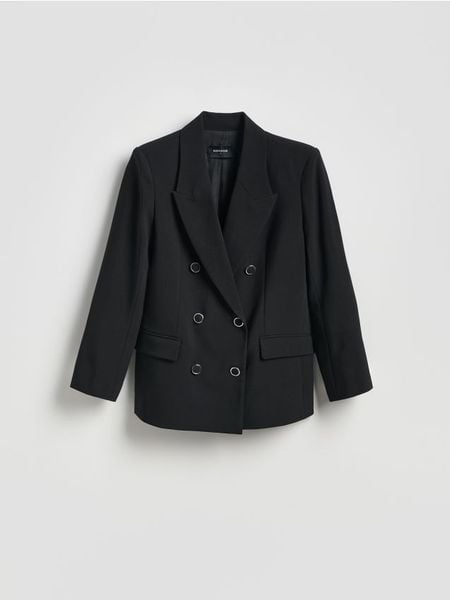 Dwurzędowa marynarka - czarny. Czarne marynarki i żakiety Reserved, l, bez wzorów, z tkaniny. Za 229,99 zł.