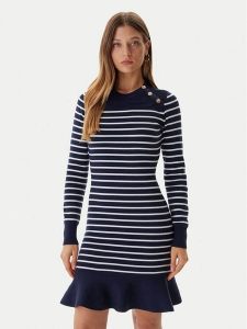Guess Sukienka dzianinowa W5BK47 Z0422 Granatowy Regular Fit. Niebieskie sukienki Guess, l, z aplikacjami, z dzianiny, bez kołnierzyka, bez ramiączek. Za 619,99 zł.