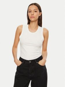 Calvin Klein Top K20K208054 Biały Slim Fit. Białe topy Calvin Klein, xl, bez wzorów, bez kołnierzyka, bez ramiączek. Za 119,99 zł.