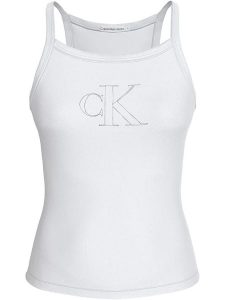CALVIN KLEIN JEANS Top w kolorze białym rozmiar: L. Białe topy Calvin Klein Jeans, l, bez wzorów, z jeansu, bez kołnierzyka, bez ramiączek. Za 57,20 zł.