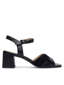 Caprice Sandały 9-28301-46 Czarny. Czarne sandały Caprice, bez wzorów, ze skóry, bez obcasa, na słupku, bez zapięcia. Za 228,99 zł.