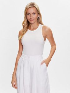 Tommy Hilfiger Top WW0WW38635 Biały Slim Fit. Białe topy TOMMY HILFIGER, xs, bez wzorów, z wiskozy, bez kołnierzyka, bez ramiączek. Za 149,99 zł.
