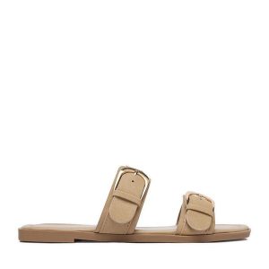 Klapki JENNY. Brązowe klapki Jenny, bez wzorów, bez obcasa. Za 89,99 zł.