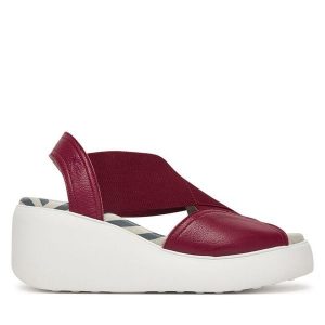 Sandały Fly London. Czerwone sandały Fly London, bez wzorów, bez obcasa, na koturnie, bez zapięcia. Za 547,99 zł.