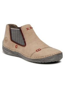 Rieker Sztyblety 52598-60 Beżowy. Brązowe botki Rieker, bez wzorów, ze skóry, bez obcasa, na płaskiej podeszwie, bez zapięcia. Za 167,97 zł.