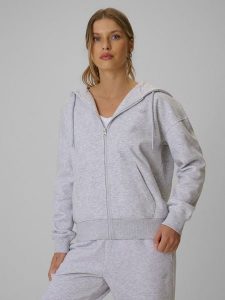 4F Bluza dresowa rozpinana z kapturem damska - szara L. Szare bluzy 4f, l, bez wzorów, z dresówki, z kapturem. Za 159,99 zł.