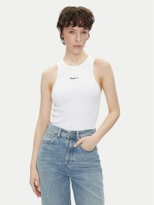 Pepe Jeans Top Marian PL506035 Biały Slim Fit. Białe topy Pepe Jeans, s, bez wzorów, z bawełny, bez kołnierzyka, bez ramiączek. Za 79,99 zł.