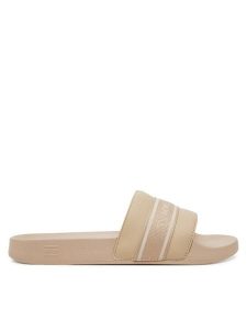 Tommy Hilfiger Klapki Hilfiger Poolside With Webbing FW0FW08529 Beżowy. Brązowe klapki TOMMY HILFIGER, bez wzorów, ze skóry, bez obcasa. Za 139,99 zł.