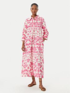 LOLA CASADEMUNT Sukienka koszulowa LS2616008 Różowy Relaxed Fit. Czerwone sukienki LOLA CASADEMUNT, s, bez wzorów, z bawełny, bez kołnierzyka, bez ramiączek, koszulowe. Za 543,99 zł.