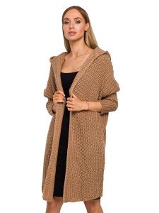 Made of emotion Kardigan w kolorze jasnobrązowym rozmiar: onesize. Brązowe kardigany Made Of Emotion, bez wzorów, ze splotem, bez ramiączek. Za 191,95 zł.