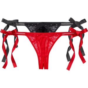 Stringi "ouvert" (2 pary) bonprix czarny + czerwony. Komplety bielizny marki bonprix. Za 55,98 zł.