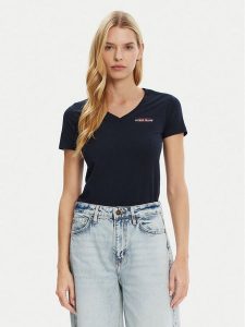 Guess Jeans T-Shirt W4YI23 J1314 Granatowy Slim Fit. Niebieskie t-shirty Guess Jeans, s, z aplikacjami, z bawełny, bez kołnierzyka, bez ramiączek. Za 89,99 zł.