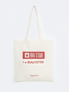 Torba bawełniana unisex Białystok 102. Białe torby podróżne i sportowe Big Star, z aplikacjami, z bawełny, na ramię, z nadrukiem, bez dodatków. Za 4,99 zł.