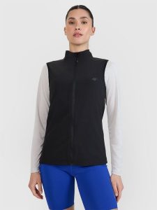 4F Bezrękawnik do biegania w terenie damski - czarny XL. Czarne kamizelki 4f, xl, bez wzorów, bez kołnierzyka, bez ramiączek, bez kaptura. W wyprzedaży za 159,99 zł.