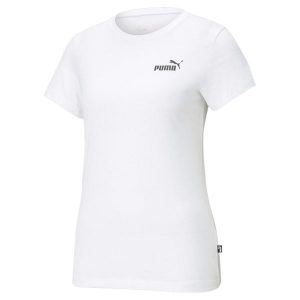 Koszulka fitness damska Puma ESS Small Logo Tee. Białe bluzki Puma, xs, bez wzorów, sportowe, bez kołnierzyka, bez ramiączek. Za 89,35 zł.