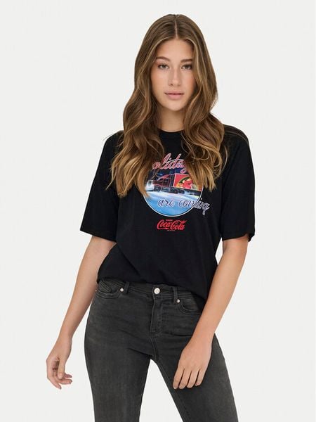 ONLY T-Shirt Coca Cola 15355794 Czarny Regular Fit. Czarne t-shirty ONLY, xl, bez wzorów, z bawełny, bez kołnierzyka, bez ramiączek. Za 59,99 zł.