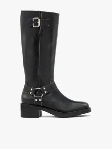 Czarne kozaki biker boots ze skóry licowej. Szare kozaki Brawo sp. z o.o., bez wzorów, ze skóry, bez obcasa, na obcasie, bez zapięcia. Za 699,99 zł.