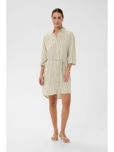 Kaffe Sukienka w kolorze beżowo-kremowym rozmiar: 38. Brązowe sukienki Kaffe, bez wzorów, z tkaniny, bez kołnierzyka, bez ramiączek, midi, rozkloszowane. Za 173,99 zł.