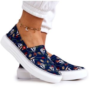 Damskie Tenisówki Slip On Memory Foam Big Star JJ276016 Granatowe wielokolorowe. Trampki bez wzorów, przed kostkę, bez zapięcia. Za 229,32 zł.