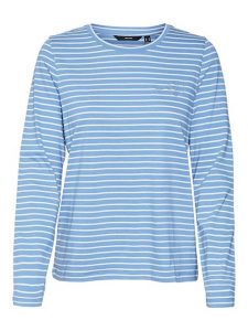 Vero Moda Koszulka "Oya" w kolorze niebieskim rozmiar: XS. Niebieskie bluzki Vero Moda, xs, bez wzorów, z bawełny, bez kołnierzyka, bez ramiączek. Za 41,69 zł.