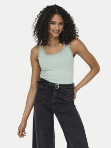 ONLY Top Sara 15345994 Zielony jasny Slim Fit. Zielone topy ONLY, l, bez wzorów, z bawełny, bez kołnierzyka, bez ramiączek. Za 59,99 zł.