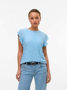 Vero Moda Koszulka w kolorze błękitnym rozmiar: L. Niebieskie bluzki Vero Moda, l, bez wzorów, bez kołnierzyka, bez ramiączek. Za 65,85 zł.