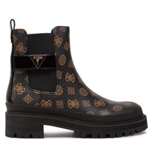 Botki Guess. Czarne botki Guess, z aplikacjami, bez obcasa, na płaskiej podeszwie, bez zapięcia. Za 579,99 zł.