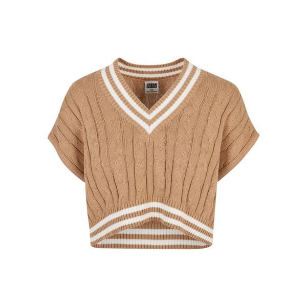 Damski krótki sweter z dzianiny Urban Classics College. Brązowe swetry klasyczne Urban Classics, na zimę, z dzianiny, bez kołnierzyka. Za 166,00 zł.