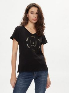 Liu Jo T-Shirt TA4137 J6040 Czarny Regular Fit. Czarne t-shirty Liu Jo, xs, bez wzorów, z bawełny, bez kołnierzyka, bez ramiączek. Za 139,99 zł.