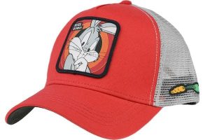 Czapka trucker Capslab Looney Tunes Bugs Bunny. Czerwone czapki CapsLab, bez wzorów, z bawełny. Za 146,45 zł.
