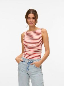 Vero Moda Top w kolorze biało-czerwonym rozmiar: L. Białe topy Vero Moda, l, bez wzorów, bez kołnierzyka, bez ramiączek. Za 79,03 zł.