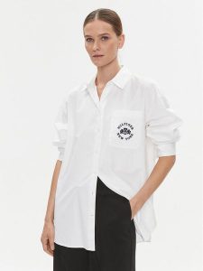 Tommy Hilfiger Koszula Varsity WW0WW39682 Biały Oversize. Białe koszule TOMMY HILFIGER, l, bez wzorów, z bawełny, bez kołnierzyka, bez ramiączek. Za 459,99 zł.