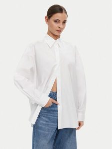 HUGO Koszula 50537159 Biały Oversize. Białe koszule Hugo, bez wzorów, z bawełny, bez kołnierzyka, bez ramiączek. Za 269,99 zł.