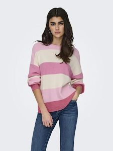 ONLY Sweter w kolorze różowo-kremowym rozmiar: S. Brązowe swetry oversize ONLY, s, bez wzorów, ze splotem, bez ramiączek. Za 79,03 zł.