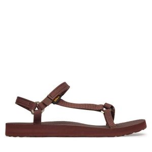 Sandały Teva. Czerwone sandały Teva, bez wzorów, bez obcasa, na płaskiej podeszwie, bez zapięcia. Za 299,99 zł.