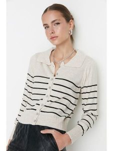 Trendyol Kardigan w kolorze kremowo-czarnym rozmiar: S. Brązowe kardigany Trendyol. Za 52,99 zł.