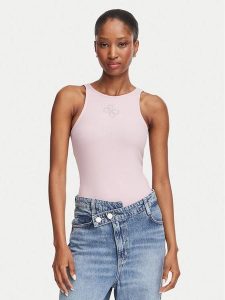 Guess Top W6RP39 KD092 Różowy Regular Fit. Czerwone topy Guess, xxl, z aplikacjami, z syntetyku, bez kołnierzyka, bez ramiączek. Za 174,99 zł.