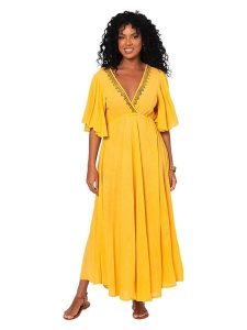 Aller Simplement Sukienka w kolorze żółtym rozmiar: 34-40. Żółte sukienki Aller Simplement, bez wzorów, z bawełny, bez kołnierzyka, bez ramiączek, maxi. Za 108,99 zł.