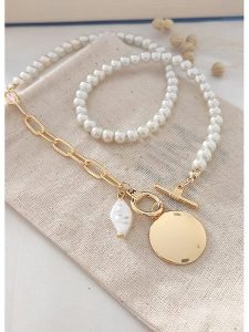 Atelier MIU Pozłacany naszyjnik z elementem ozdobnym - dł. 46 cm rozmiar: onesize. Żółte naszyjniki Atelier MIU, z perłą, pozłacane. Za 83,03 zł.