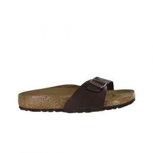 Klapki damskie Birkenstock Madrid BF. Brązowe klapki Birkenstock, na lato, bez wzorów, z jeansu, casualowe, bez kołnierzyka, bez ramiączek. Za 311,40 zł.