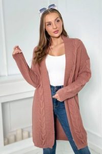 Sweter Kardigan splot warkocz ciemny różowy. Czerwone kardigany KESI, z wełny. Za 209,11 zł.