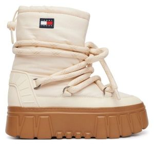 Śniegowce Tommy Jeans. Białe buty zimowe Tommy Jeans, z jeansu, bez obcasa, bez zapięcia. Za 649,99 zł.
