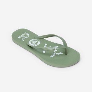 Japonki damskie Roxy To The Sea. Zielone klapki Roxy, bez wzorów, z kauczuku, bez obcasa. Za 89,99 zł.