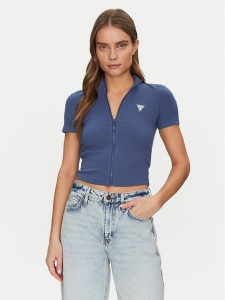 Guess Bluzka V5GP25 KCRS2 Niebieski Slim Fit. Niebieskie bluzki Guess, xxs, z aplikacjami, z wiskozy, bez kołnierzyka, bez ramiączek. Za 169,99 zł.