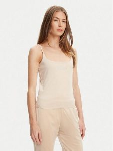 Guess Top V5GP22 J1314 Beżowy Slim Fit. Brązowe topy Guess, s, z aplikacjami, z bawełny, bez kołnierzyka, bez ramiączek. Za 109,99 zł.