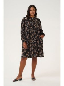 KAFFE curve Sukienka w kolorze czarno-karmelowym rozmiar: 50. Czarne sukienki KAFFE curve, bez wzorów, z wiskozy, bez kołnierzyka, bez ramiączek, midi. Za 121,51 zł.