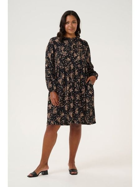 KAFFE curve Sukienka w kolorze czarno-karmelowym rozmiar: 50. Czarne sukienki KAFFE curve, bez wzorów, z wiskozy, bez kołnierzyka, bez ramiączek, midi. Za 109,00 zł.