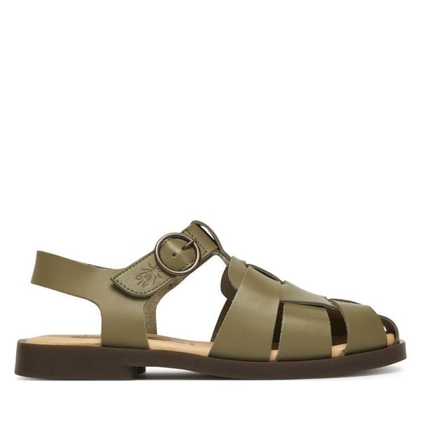 Sandały Fly London. Zielone sandały Fly London, bez wzorów, bez obcasa, na płaskiej podeszwie, bez zapięcia. Za 459,99 zł.