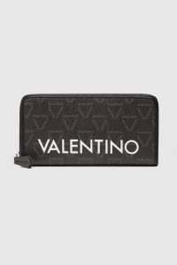 VALENTINO Duży portfel damski liuto w logo. Czarne portfele Valentino by Mario Valentino, bez wzorów. W wyprzedaży za 222,99 zł.
